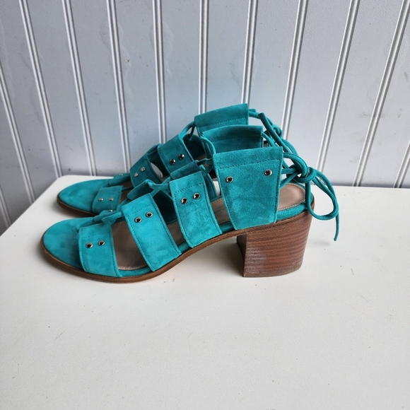 Charles David Leather Sandals Green Strappy Chunky Block Heel Shoe Sz 10 - Picture 4 of 9